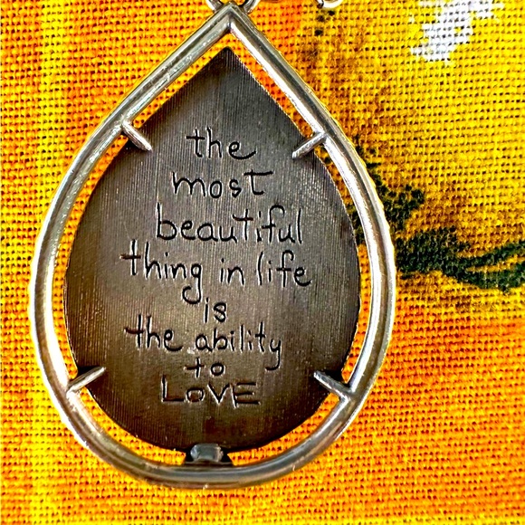 Brighton Blue Crystal Medley Teardrop Necklace w: Saying on Back NWOT - Picture 2 of 10